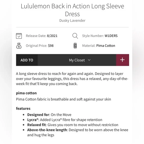 Lululemon Back in Action Long Sleeve Dress
Size 2 (oversized fit) - Picture 3 of 9